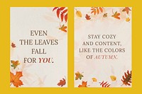 Autumn quote poster template vector set with orange leaves