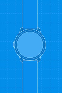 Blue smartwatch, blank round screen, health tracker device illustration