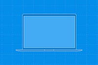 Blue laptop, blank screen digital device illustration