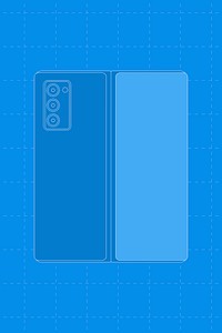 Blue foldable phone, rear camera, flip phone illustration