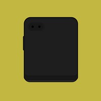 Black foldable phone, rear camera, flip phone illustration