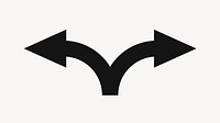 Split arrow clipart, traffic road direction sign in black flat design