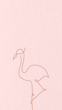 Pink flamingo phone wallpaper, line art animal design