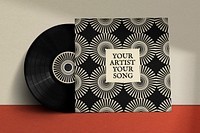 Vinyl record mockup, geometric pattern style, modern album cover design psd