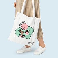 Tote bag mockup, social media mania design psd