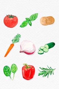 Vegetables psd watercolor hand drawn set