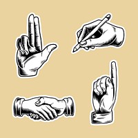 Cool hand gesture sticker with a white border set vector