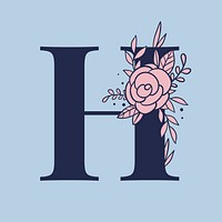 Floral letter H alphabet typography