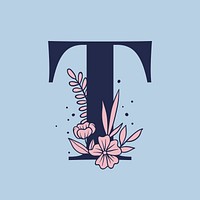 Floral letter T alphabet typography
