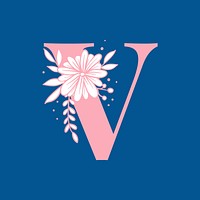 Letter V floral alphabet typography