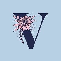 Floral letter V alphabet typography