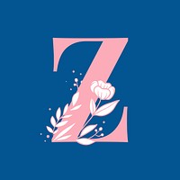 Letter Z floral alphabet typography psd