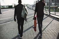 Men carrying skateboarders, hobby, lifestyle photo