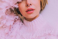 Aesthetic woman wearing white knit sweater