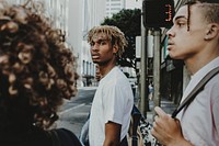 Diverse friends crossing the road, Downtown LA