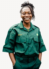 Smiling female paramedic in uniform