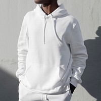 Simple white hoodie mockup psd comfortably sporty menswear