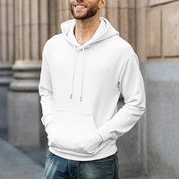 Stylish white hoodie mockup psd streetwear men’s apparel fashion