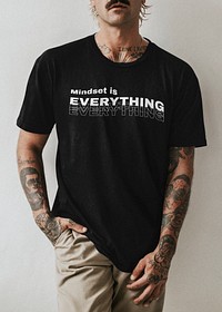 Men's black tee mockup psd on tattooed model