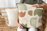 Pillowcase mockup, floral pattern, editable design psd