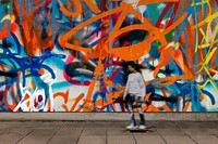 Wall editable mockup, graffiti design 