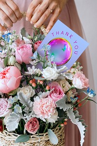 Flower bouquet with thank you greeting card