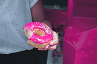 Donut aesthetic background, pink dessert