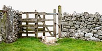 Sheep border collage element, farm landscape psd