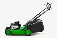 Green lawn mower collage element, self-propelled design psd