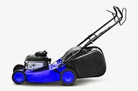 Blue lawn mower collage element, self-propelled design psd