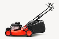 Red lawn mower collage element, self-propelled design psd