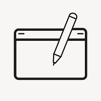 Writing icon, black & white illustration design element vector 