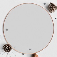 Christmas gold round frame, gray background design