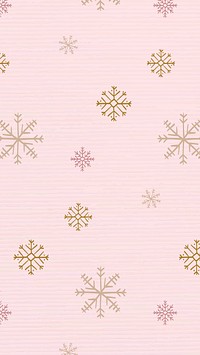 Winter snowflake phone wallpaper, Christmas pattern in cute pink design