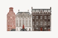 Vintage building illustration collage element psd