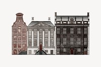 Vintage building illustration collage element psd