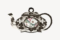Antique teapot, vintage illustration on off white background