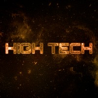 HIGH TECH text typography brown word on black
