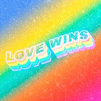 Love wins word 3d vintage typography rainbow gradient texture