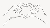 Heart hands line art collage element psd