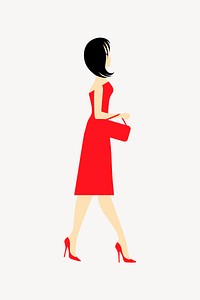 Women in red dress illustration. Free public domain CC0 image.