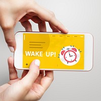 Hands with illustration of alarm clock notification for important appointment on mobile phone