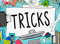 Business tricks, working table flat lay