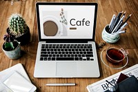Illustration of coffee cup decoration cafe commercial on laptop