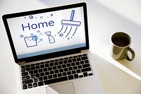 Illustration of home cleaning service on laptop