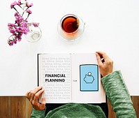 Illustration of economy financial planning piggy bank on book