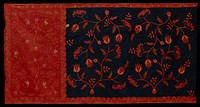 Sarong Panel, dark blue dotted ground with central floral motive and border of orange.. Original from the Minneapolis Institute of Art.