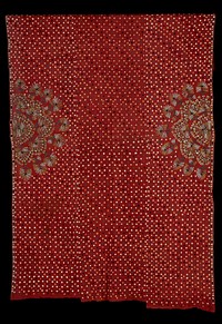 Pulchari (woman's veil); dull red embroidered with all-over star design and semi-circular floral designs at sides.. Original from the Minneapolis Institute of Art.
