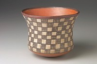 Large cup or bowl with slightly flared mouth and all-over design of checked and plain squares about 1/2 in. in area alternating in rows around sides. Such purely geometrical designs are rare in Nazca pottery.. Original from the Minneapolis Institute of Art.
