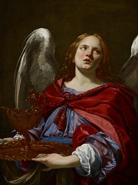 Part of a series of 12 paintings by Vouet of angels holding symbols of the Passion; other is 69.36.2. Original from the Minneapolis Institute of Art.